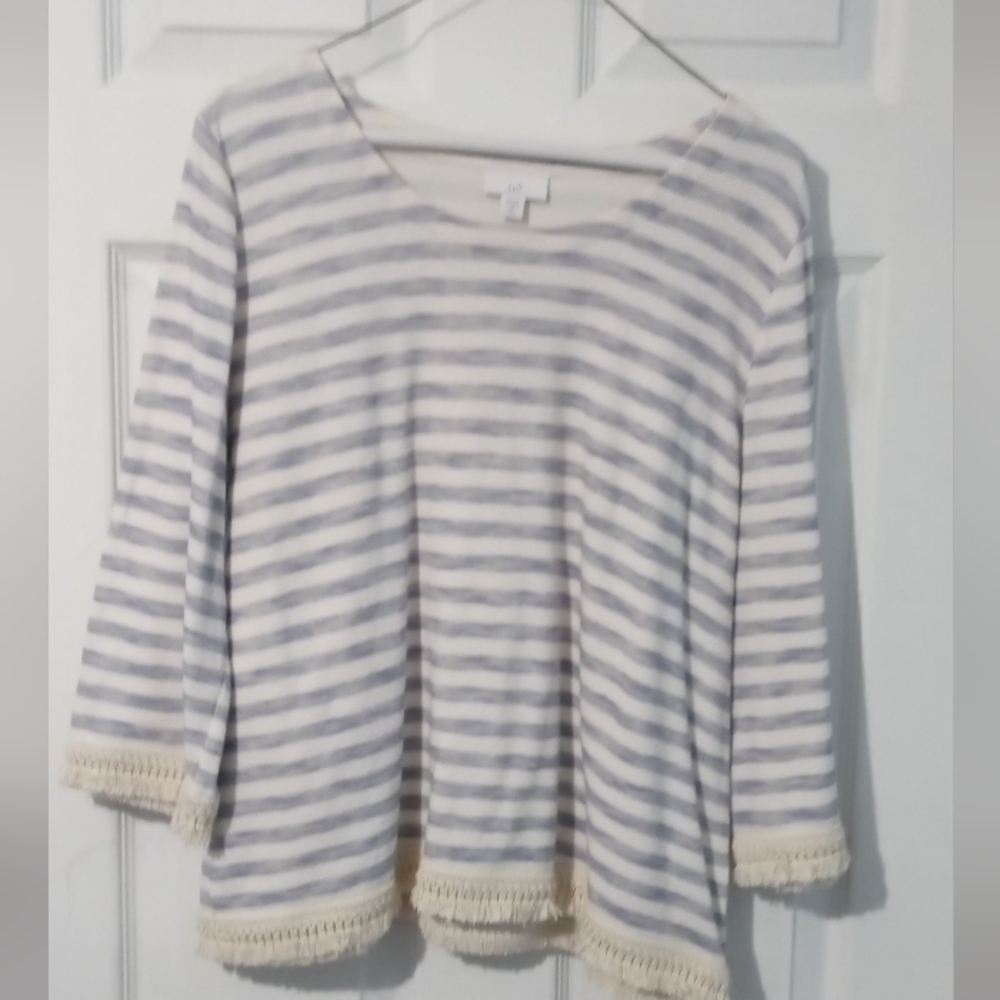 J. Jill Cream and Gray Striped Top